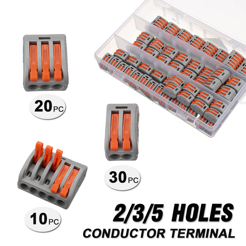 60Pcs 2/3/5 Holes Spring Conductor Terminal Block Electric Cable Wire Connector