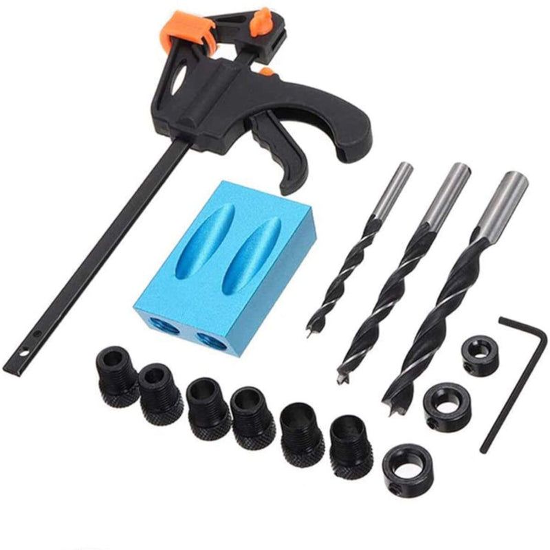 15Pcs 15 Degree Pocket Hole Jig Kit Drilling Locator Woodworking Guide Screw Drill Angle Positioning Wood Plugs Oblique LocatorInclined Joinery Tools for Carpenter