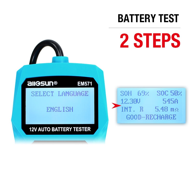 All-Sun EM571 12V Automotive Digital Car Battery Tester 100-2000 CCA LCD Cranking Charging Tester