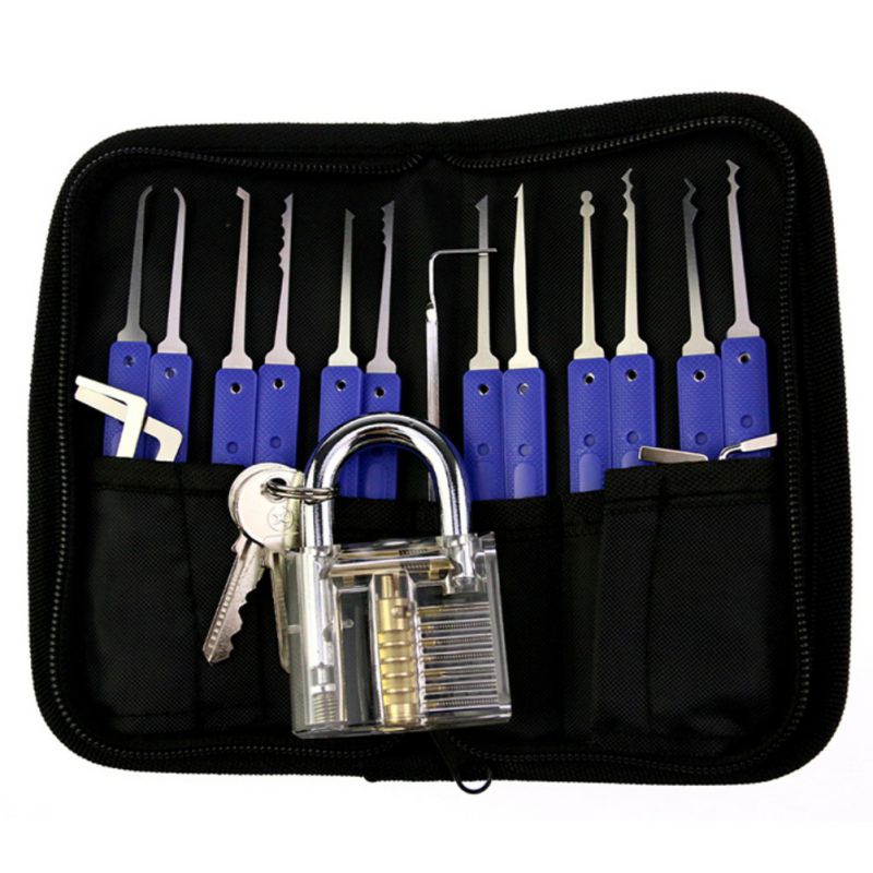 Multi-Tool Set Padlock for Beginners Locksmith Kit Unlocking Tool Blue Locks set 12 pieces +5 pins +1 padlock - LOCKPICKWEB