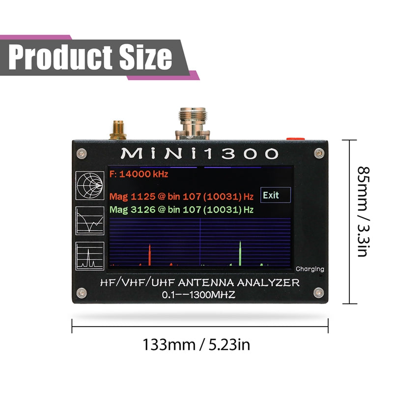 MINI1300 Antenna Analyzer with TF Card 4.3 Inch TFT LCD Press 0.1-1300MHz Frequency HF VHF UHF SWR Tester