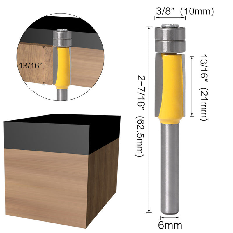 6mm Shank Double Bearing Trimming Cutter Edge Straight Router Bit for Wood Template Pattern Cutter