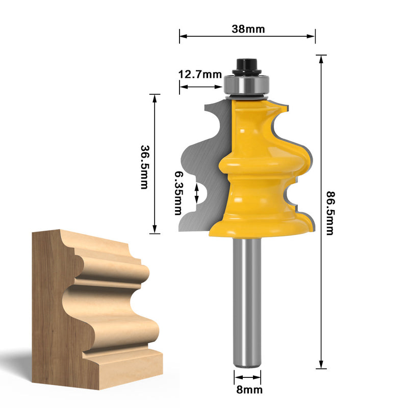 3PC 8mm Shank Architectural Cemented Carbide Molding Router Bit Trimming Wood Milling Cutter for Woodwork Cutter Power Tools