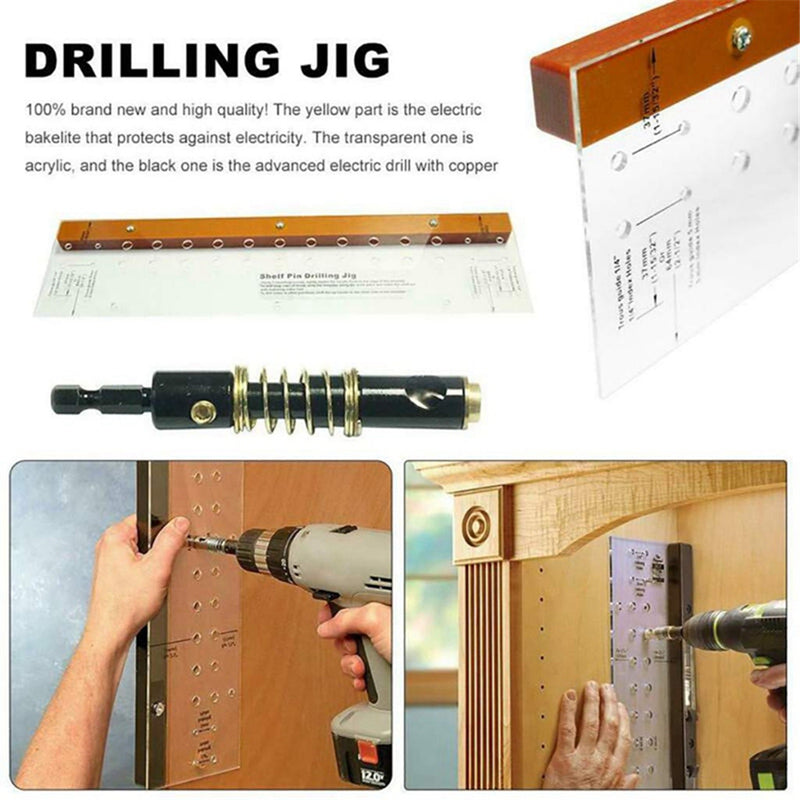 490x130x30mm Shelf Pin Drilling Jig High-Precision Hole Saw Locator Woodworking Scriber for Mounting Furniture Cabinet Door Hinges