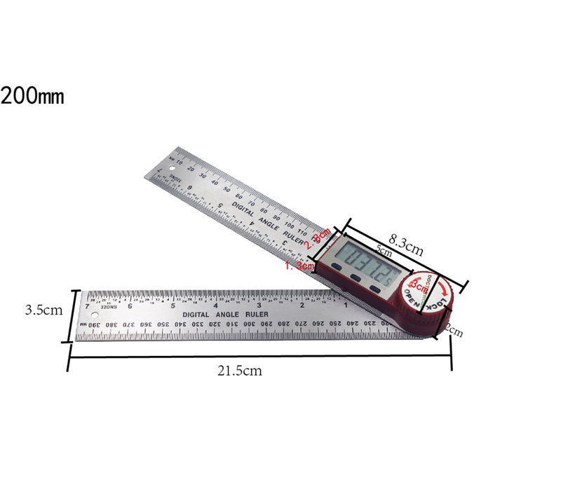 300/200mm Electronic Ruler Woodworking Angle Measuring Instrument Digital Display Electronic Ruler Open 360 Degrees