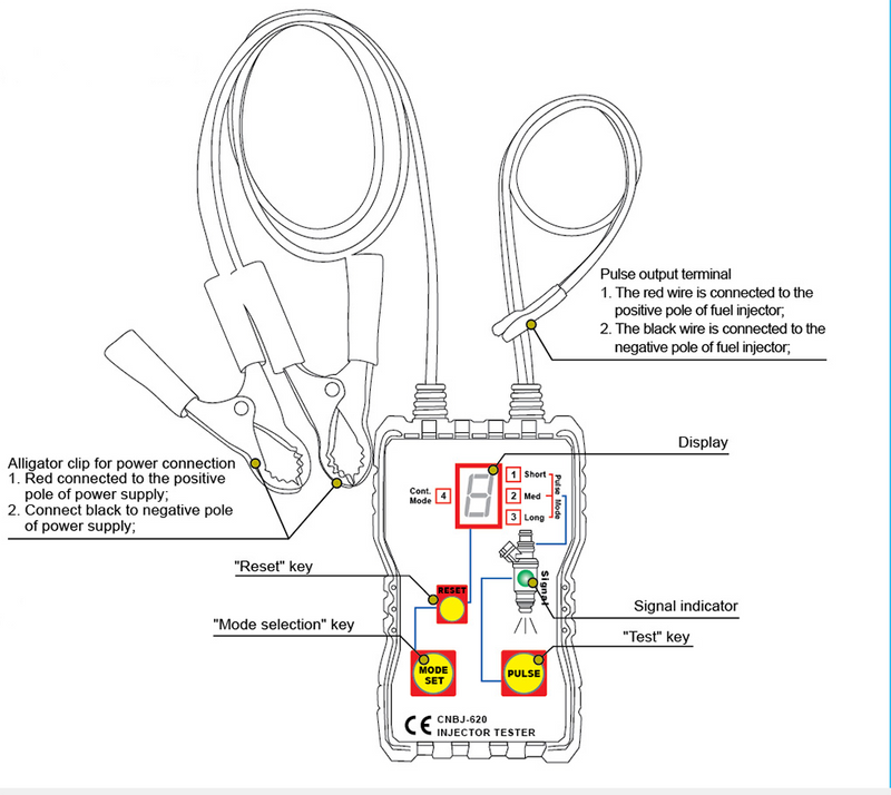 12V Car Fuel Injector Tester 4 Pulse Modes Handheld Vehicle Fuel Pressure System Diagnostic Flush Cleaner Adapter