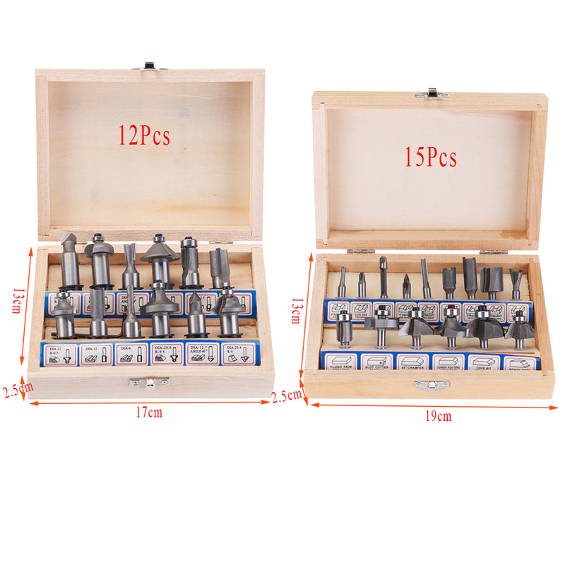12/15pcs Silver Router Bit Set Tungsten Carbide Woodworking Cutter Rotary Tool