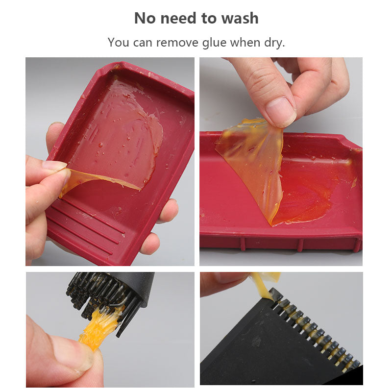 Wnew 4Pcs Silicone Glue Kit Wide/Narrow Brush with Flat Scraper and Glue Tray Woodworking Gluing Kit Set