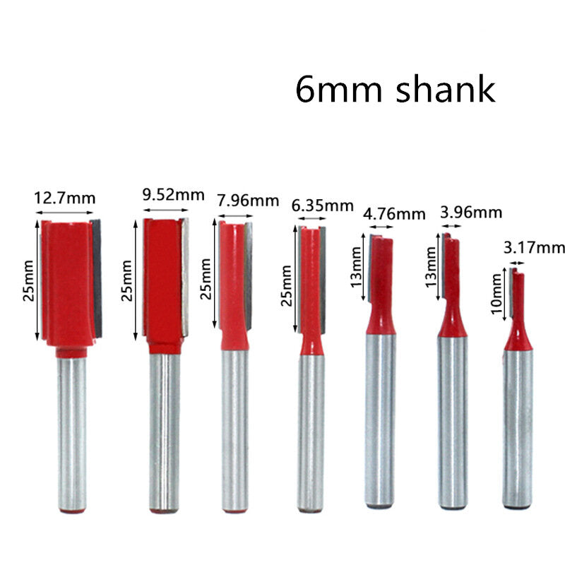 6mm Shank 6.35mm Blade Double Flutes Straight Bit Woodworking Cutter Tool Carving Trimming Router Bit