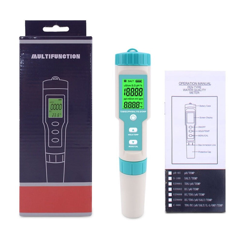 C-600 7 In 1 PH/TDS/EC/ORP/Salinity /S.G/Temperature Meter Water Quality Tester for Drinking Water Aquariums PH Meter