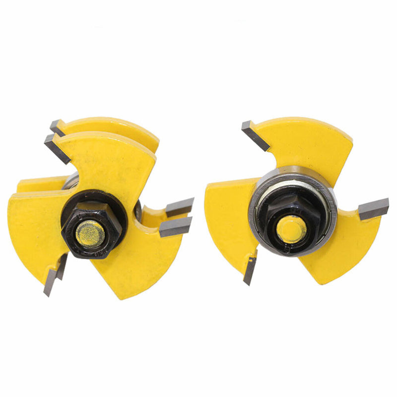2pcs 1/2 Shank Tongue & Grooving Joint Assemble Router Bits 3/4" Stock T-Slot Tenon Milling Cutter for Wood Woodworking