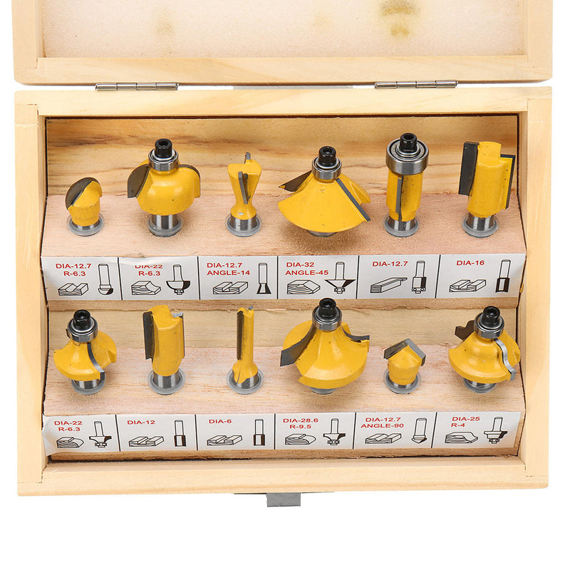 12pcs 8mm Shank Router Bit Set Woodworking Cutter Tool With Wooden Case