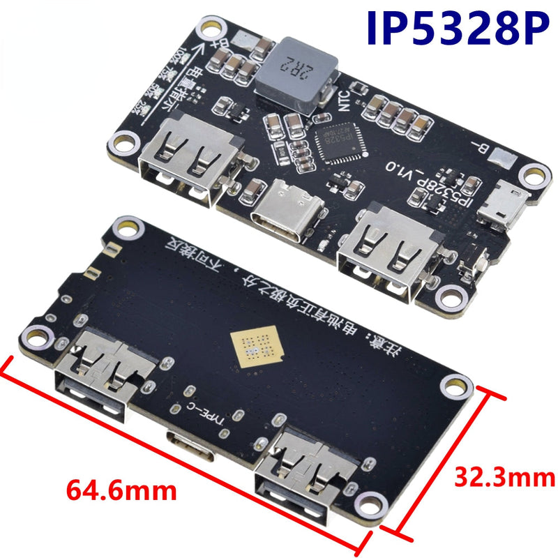 IP5328P Dual USB 18650 Battery Charger Treasure Type-C 3.7V To 5V 9V 12V Step Up Fast Quick Charger Circuit Board QC2.0 QC3.0