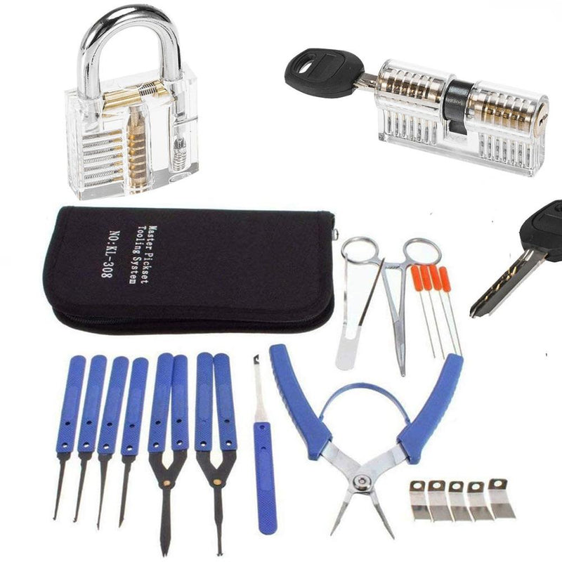 Broken Keys Extractor Pick Tools with 2PCS Transparent Practice Locks,Locksmith Tools LockPick Set - LOCKPICKWEB