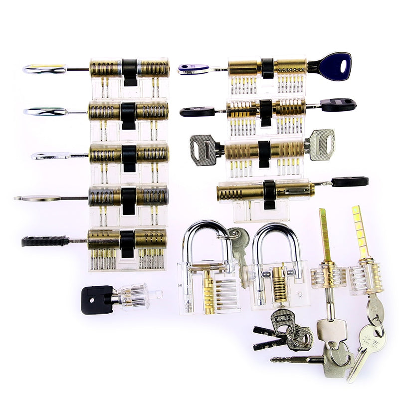 14pcs Full Set Locksmith Transparent Lock for Practice ,14pcs Different Locks for Training Locksmith  Skill - LOCKPICKWEB